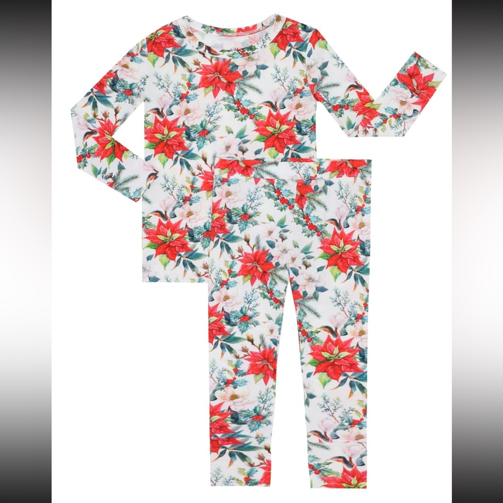 Floral Kids Pajamas - Red and Green